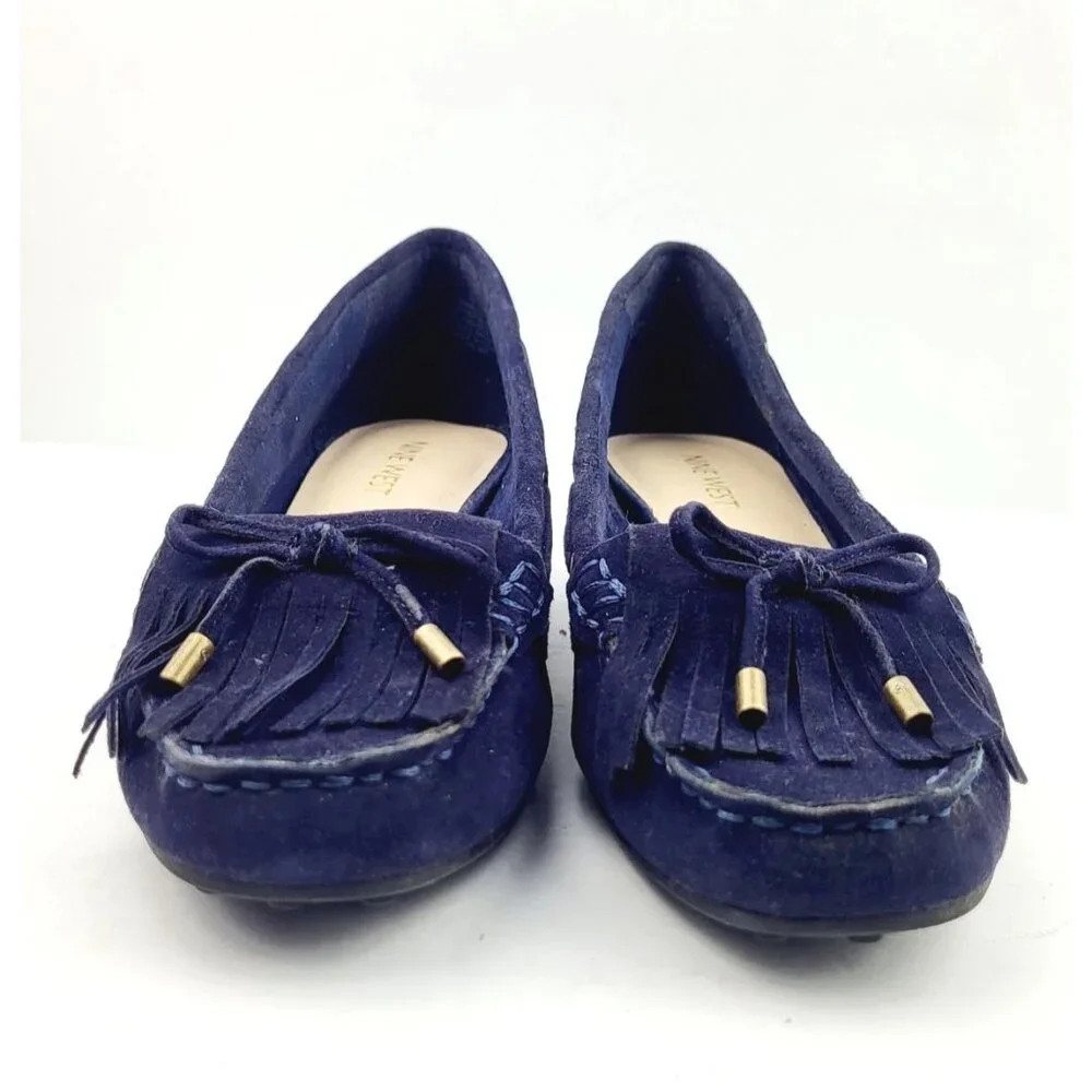 Womens Nine West Blue Block Heeled Tassel Loafers - Size‎ 7